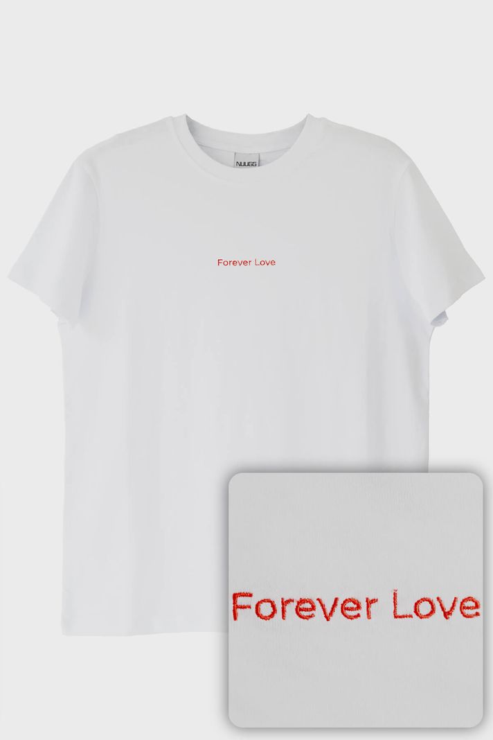 Forever Love Desenli Nakış Tişört - Sevgililer Günü Çift Tişörtleri