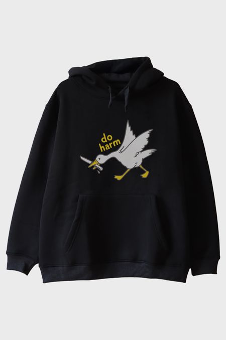 Do Harm Konseptli Kaz Baskılı Siyah Hoodie
