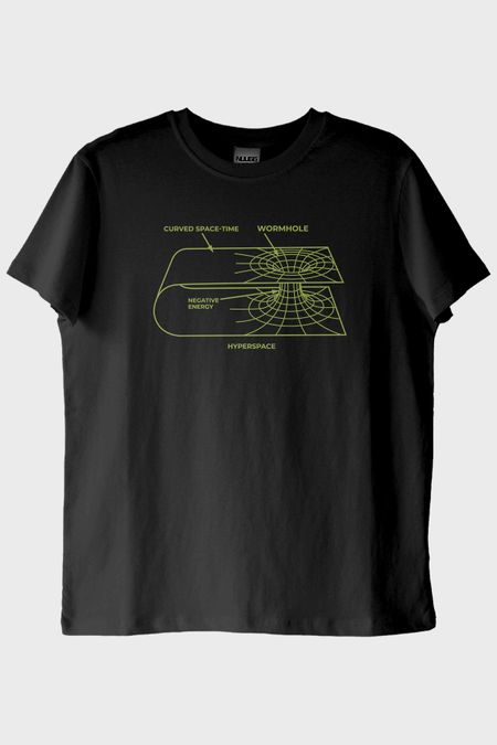 Curved Space-Time Baskılı Solucan Deliği Siyah Tişört