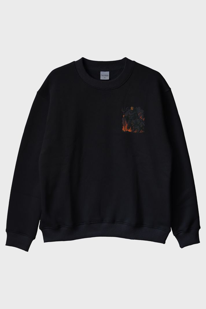 Hades ve Cerberus Siyah Bisiklet Yaka Sweatshirt
