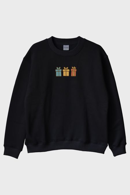 Renkli Hediyeler Siyah Bisiklet Yaka Sweatshirt