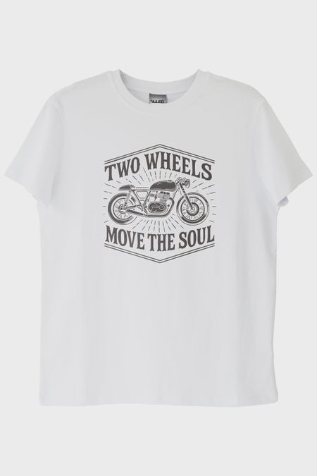 Two Wheels Move the Soul Motosiklet Tasarımlı Beyaz Tişört