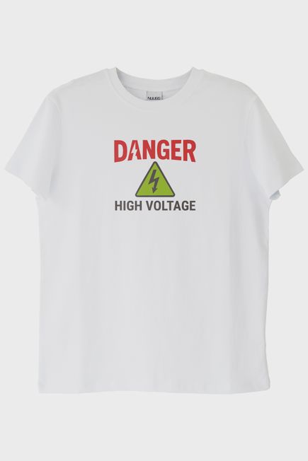 DANGER Temalı Yüksek Gerilim Tasarımlı Beyaz Tişört