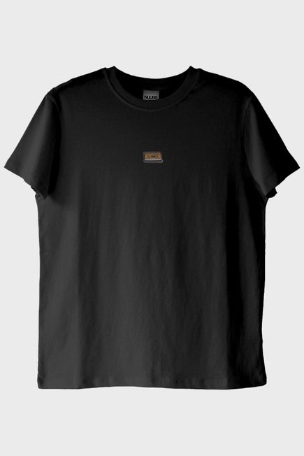 Sarı Kaset Desenli Nakış Siyah T-Shirt