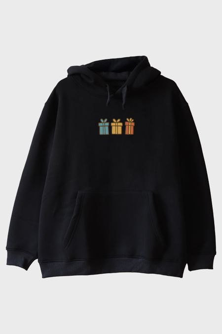 Renkli Hediyeler Siyah Hoodie