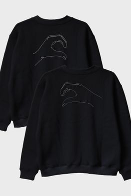 Kalp Eller Desenli Çift Kombini Bisiklet Yaka Sweatshirt