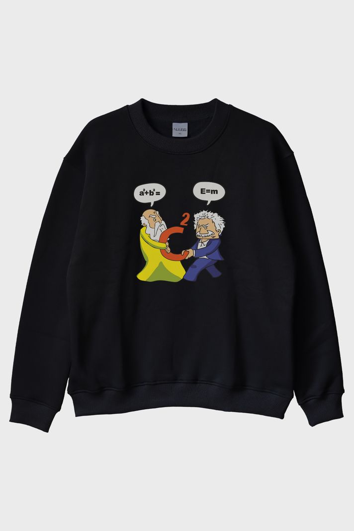 Einstein Pisagor Siyah Bisiklet Yaka Sweatshirt