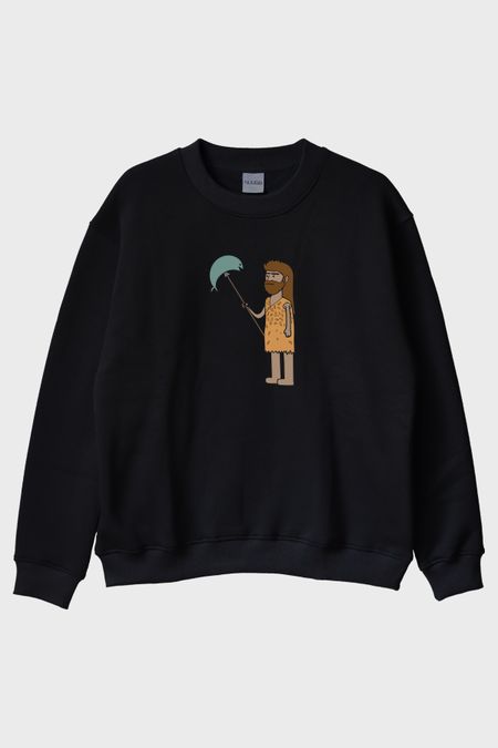 İlkel Avcı Siyah Bisiklet Yaka Sweatshirt