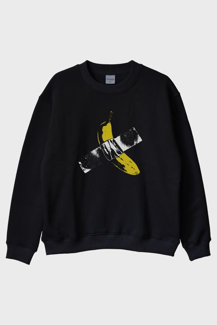 Taped Banana Baskılı Eğlenceli Muz Tasarımlı Siyah Bisiklet Yaka Sweatshirt