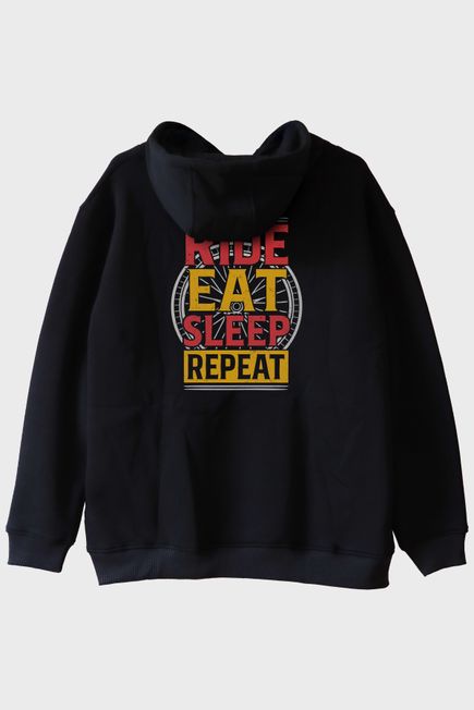 Ride Eat Sleep Repeat Baskılı Siyah Hoodie