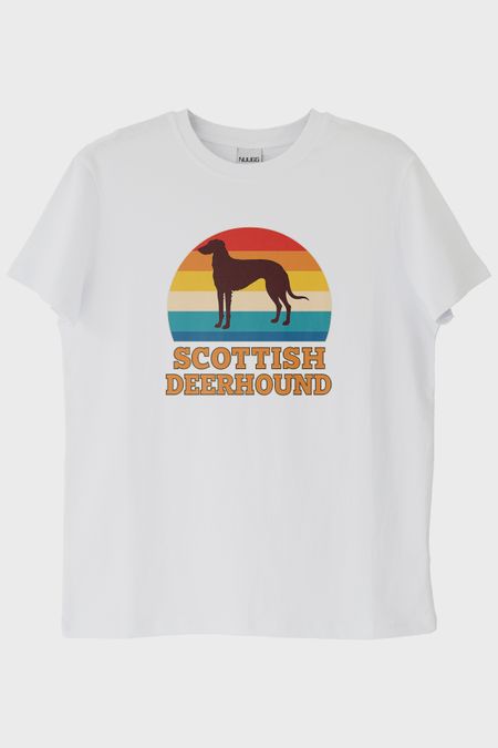 Scottish Deerhound Baskılı Retro Beyaz Tişört