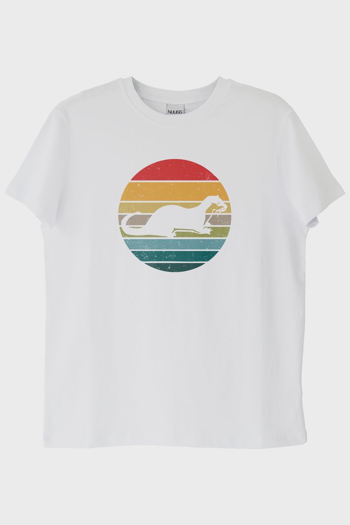 Koşan Susamuru Baskılı Retro Tasarım Beyaz Tişört