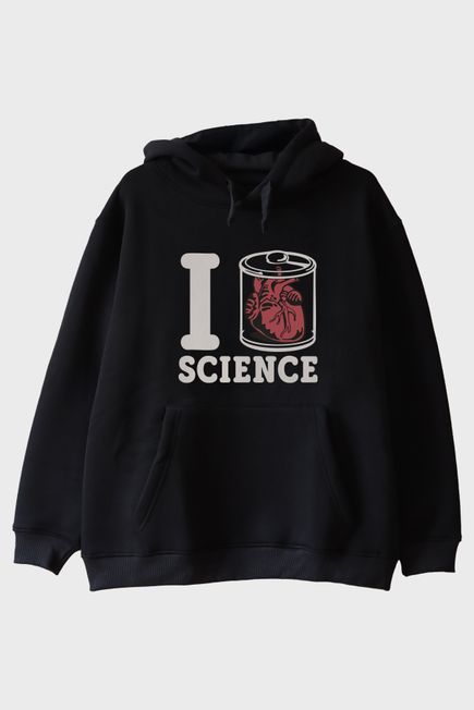 I Love SCIENCE Anatomik Kalpli Baskılı Hoodie