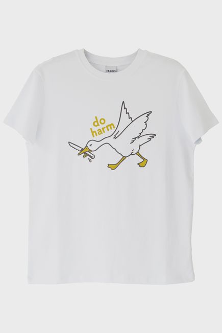 Do Harm Konseptli Kaz Baskılı Beyaz Tişört
