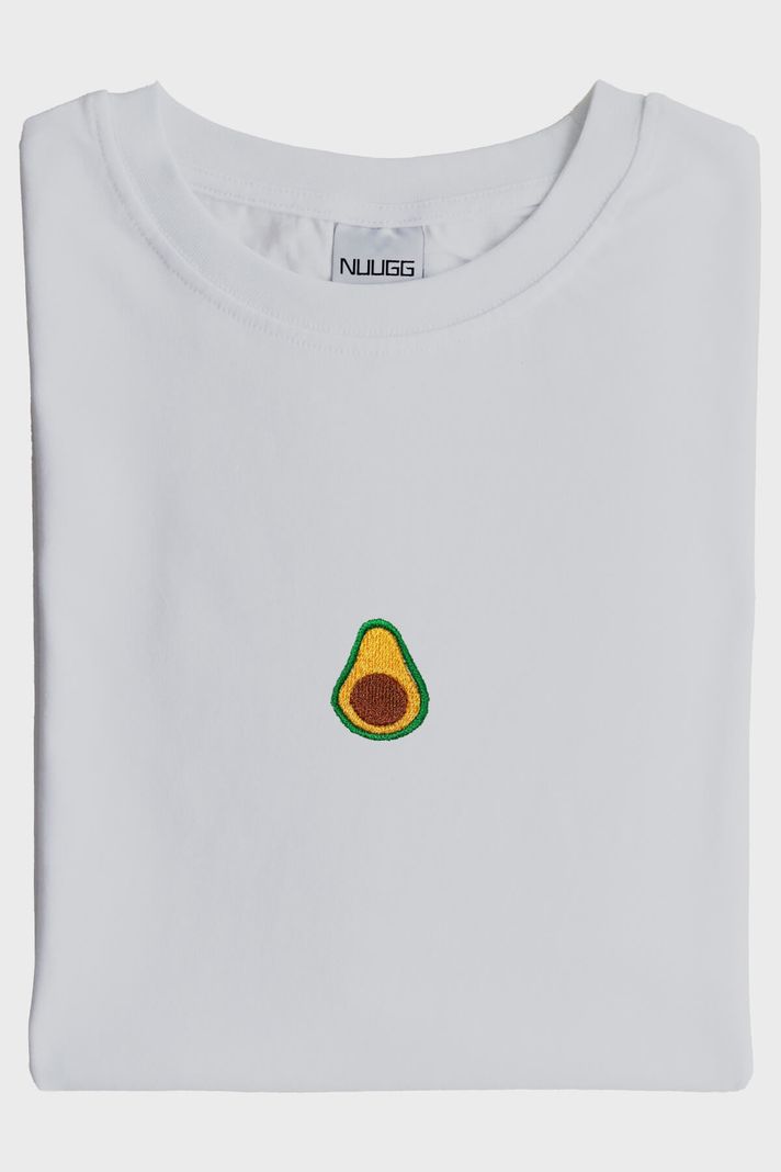 Avokado Desenli Beyaz Nakış Tişört