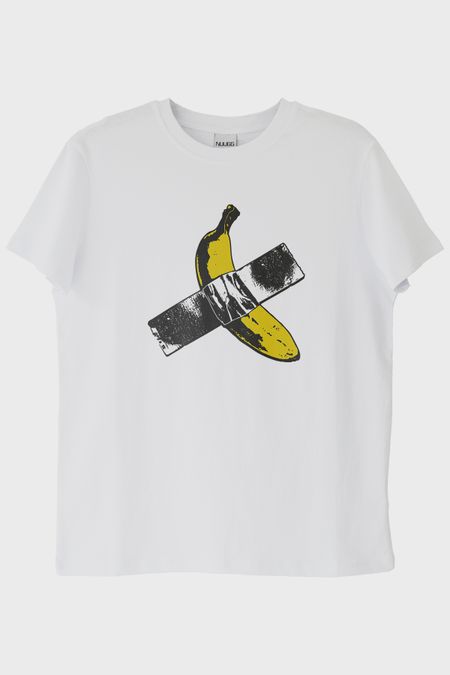 Taped Banana Baskılı Eğlenceli Muz Tasarımlı Beyaz Tişört