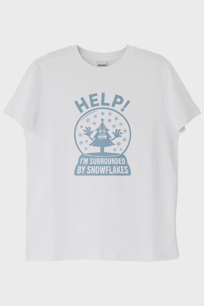 Help! I'm Surrounded by Snowflakes İronik Tasarım Baskılı Beyaz Tişört