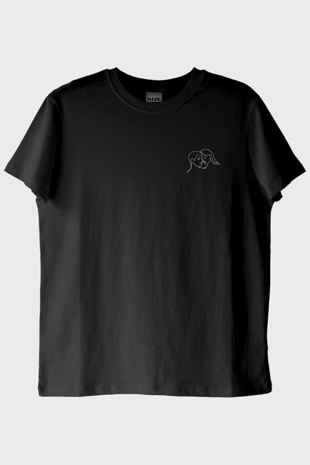 Çift Silüeti Desenli Nakış Siyah T-Shirt - Sevgililer Günü Hediyesi