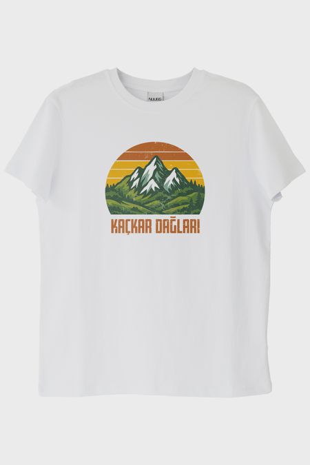 KAÇKAR DAĞLARI Retro Doğa Baskılı Beyaz Tişört