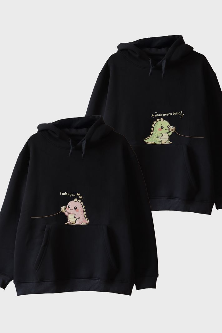 Tatlı Dinozor Çift Siyah Hoodieleri