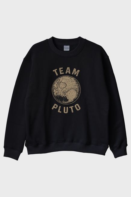 Team Pluto Baskılı Uzay Temalı Siyah Bisiklet Yaka Sweatshirt