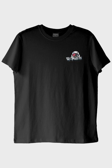 Astronot Evren Temalı Baskılı Bilim Siyah Tişört