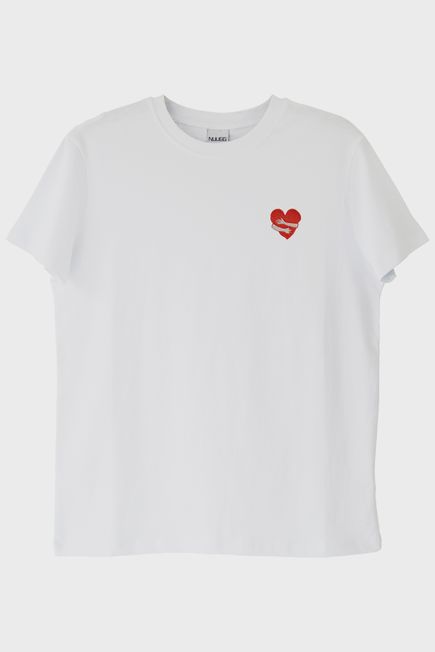 Kalbe Sarılan Eller Desenli Nakış Tişört - Sevgililer Günü Hediyesi