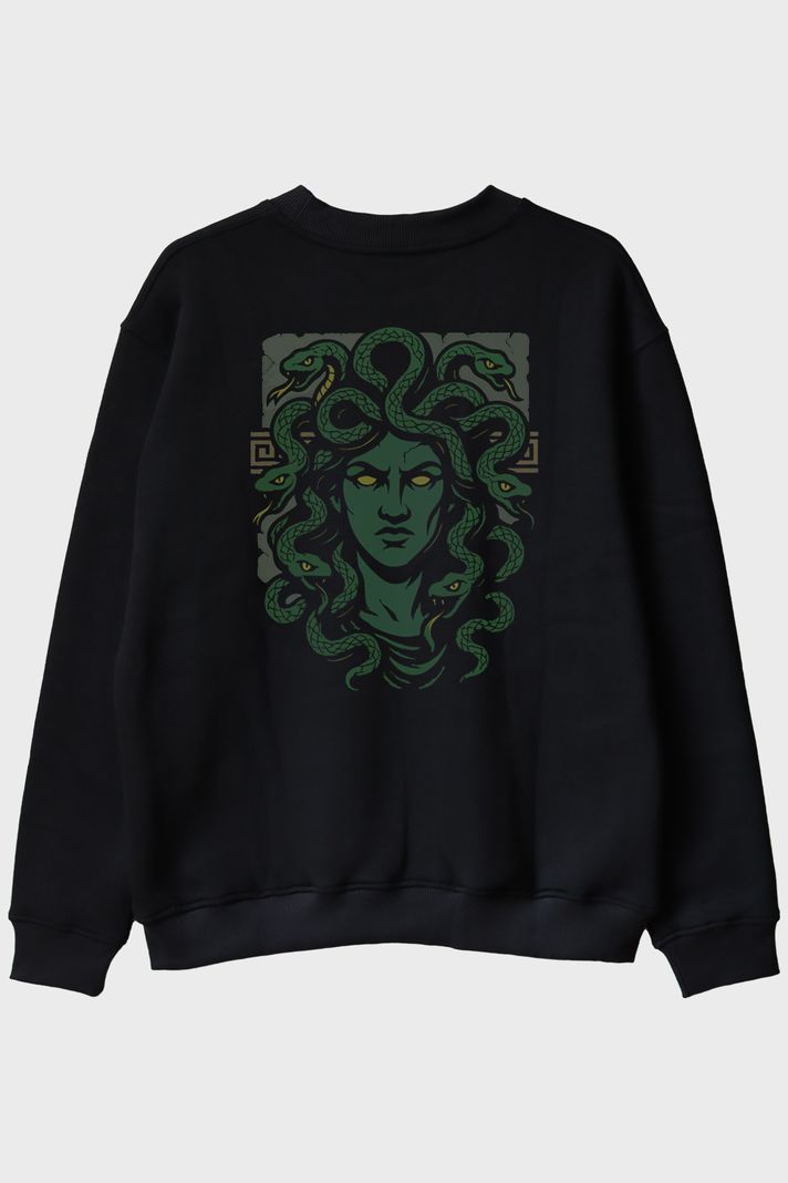 Efsanevi Medusa Siyah Bisiklet Yaka Sweatshirt