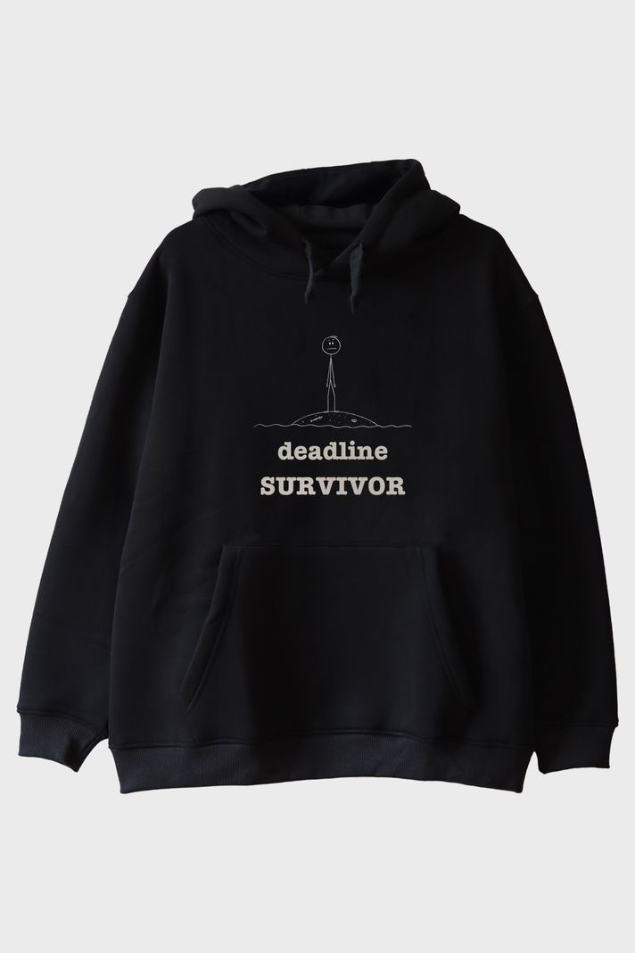 Deadline Survivor Siyah Hoodie ön görsel