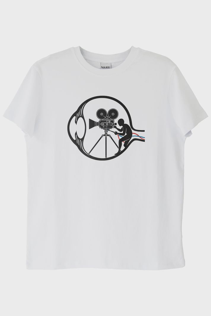 Eski Film Kamerası Baskılı Tasarım Beyaz Tişört