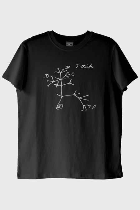 I Think Baskılı Evrim Ağacı Tasarımlı Siyah Tişört