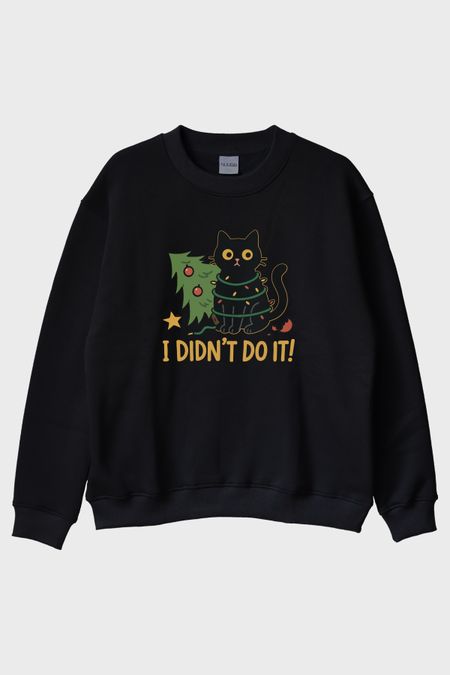 Suçlu Kedi Siyah Bisiklet Yaka Sweatshirt