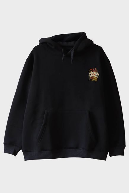 Kart Seç Desenli Siyah Hoodie