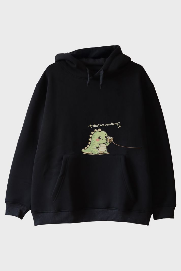 Sevimli Dinozor Siyah Hoodie