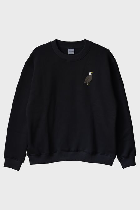Kartal Desenli Siyah Bisiklet Yaka Sweatshirt