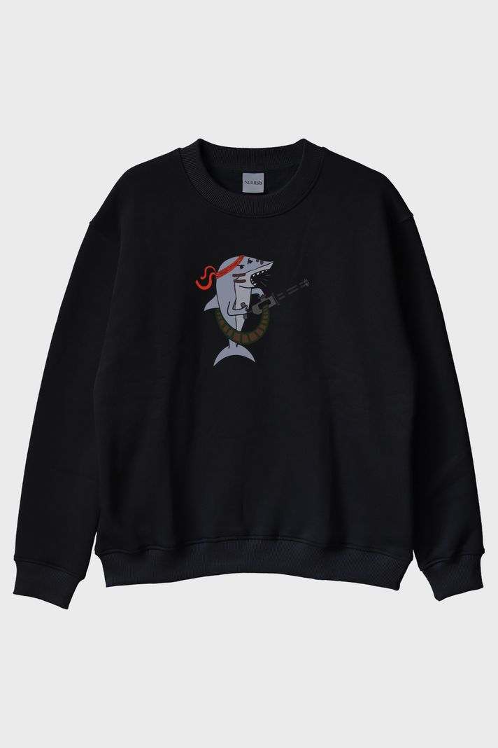 Su Altı Komandosu Siyah Bisiklet Yaka Sweatshirt