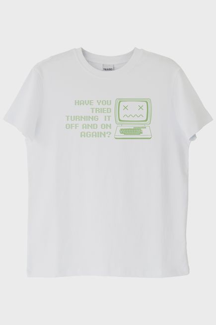 Turning It Off and On Again Baskılı Retro Beyaz Tişört