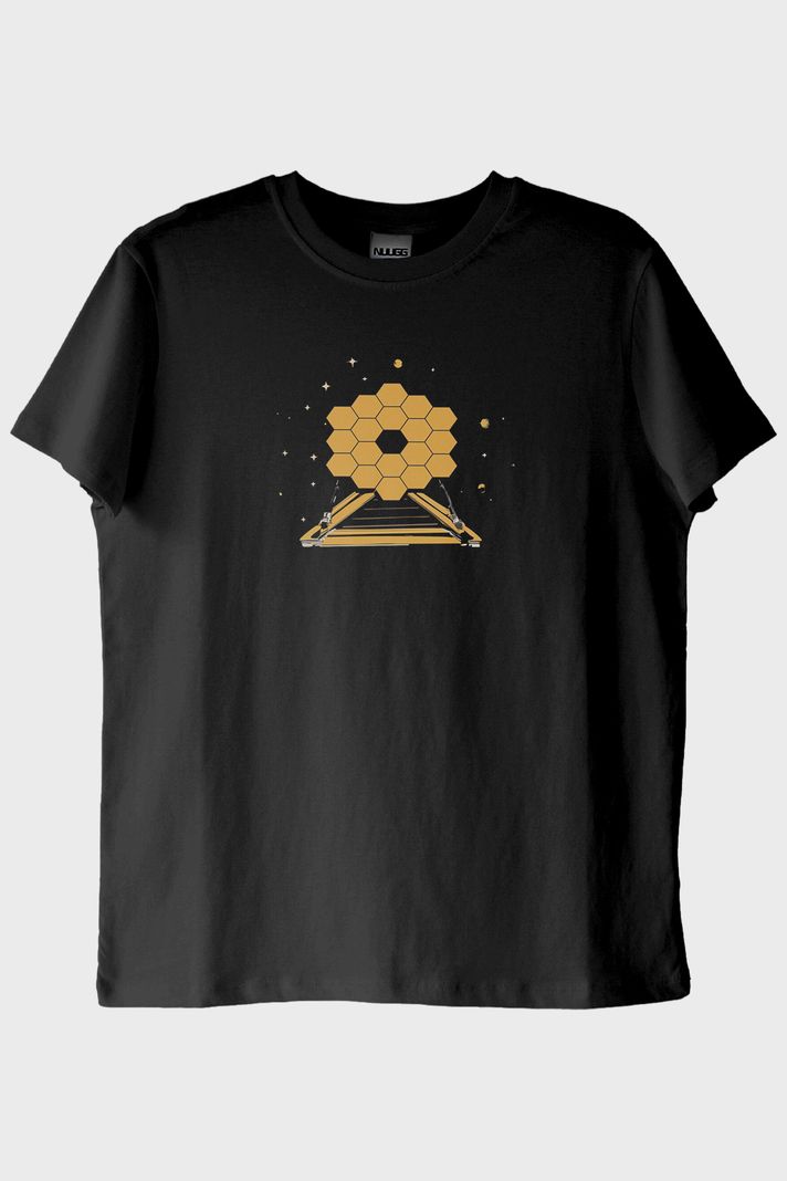 James Webb Teleskopu Tasarımlı Gökbilim Baskılı Siyah Tişört