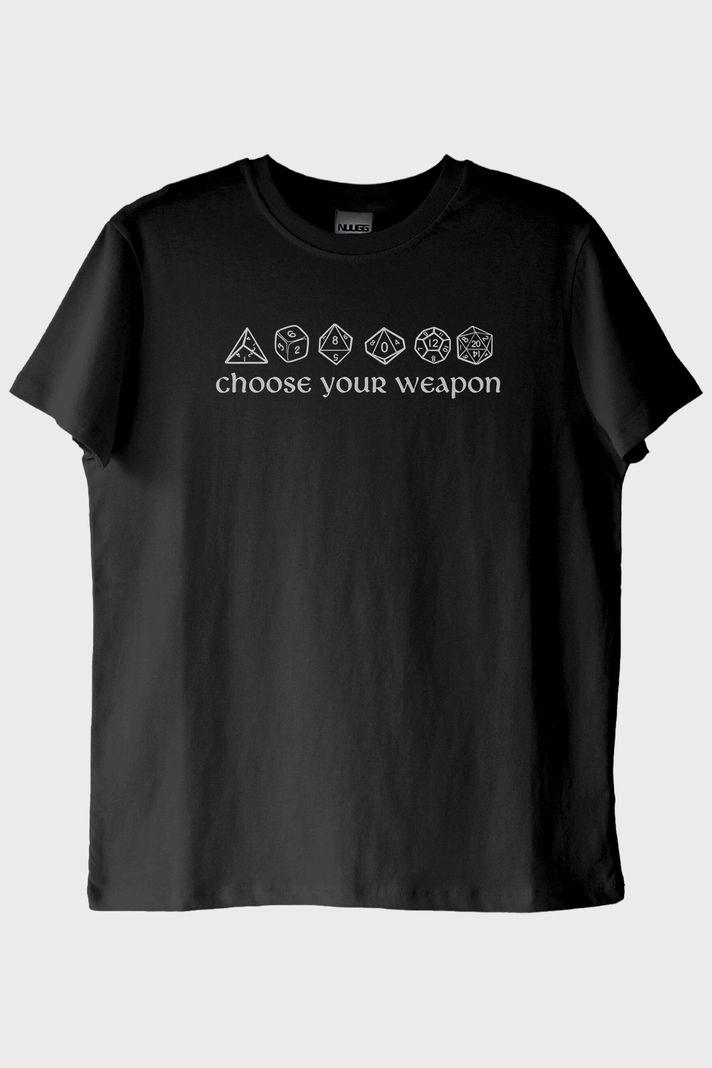 Choose Your Weapon Zar Tasarımlı Oyun Baskılı Siyah Tişört
