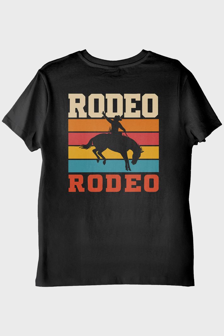 Rodeo Retro Vintage Baskılı Siyah Tişört