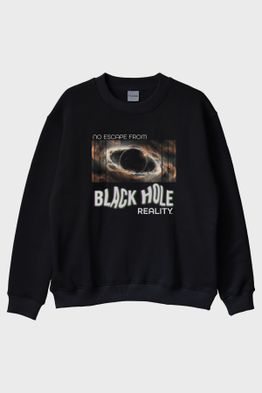Kara Delik Gerçekliği Siyah Bisiklet Yaka Sweatshirt