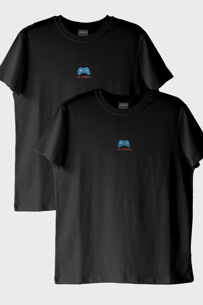 Player 1 ve Player 2 Çift Kombin Siyah T-Shirt - Sevgililer Günü Hediyesi - Gamer, oyuncu hediyesi