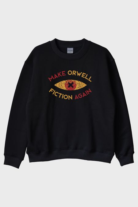 Distopya İlhamlı 'Make Orwell Fiction Again' Minimalist Siyah Bisiklet Yaka Sweatshirt