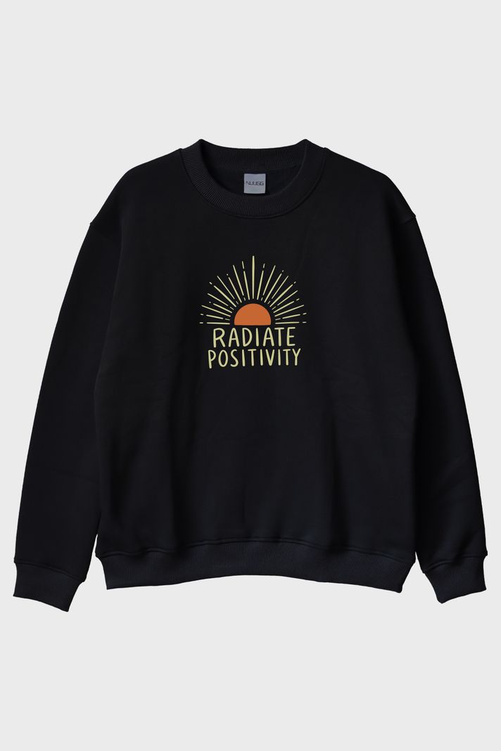 Radiate Positivity Siyah Bisiklet Yaka Sweatshirt