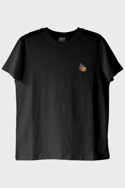 Mor Alevli Saksafon Nakışlı Müzik Siyah T-Shirt