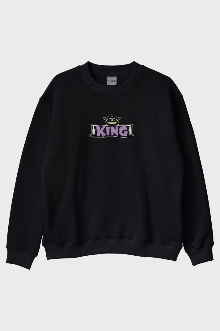 Queen King Çift Siyah Bisiklet Yaka Sweatshirtleri