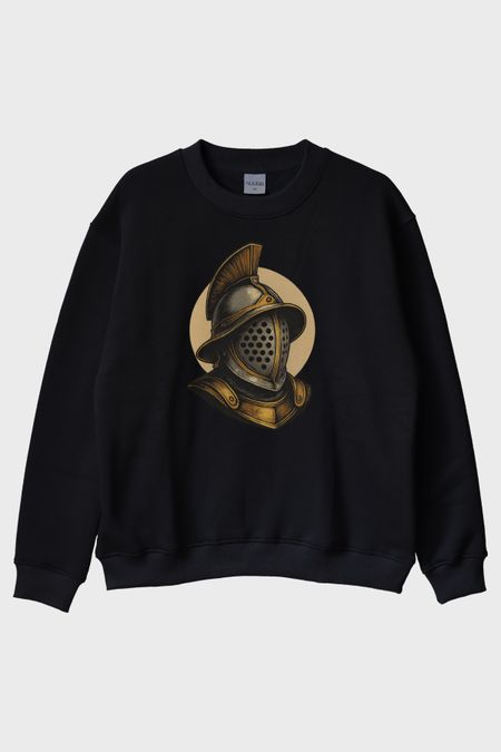 Gladyatör Kaskı Siyah Bisiklet Yaka Sweatshirt