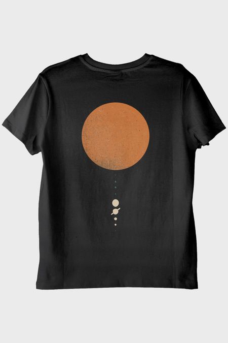 Minimalist Güneş Sistemi Tasarımlı Bilim Siyah Tişörtü
