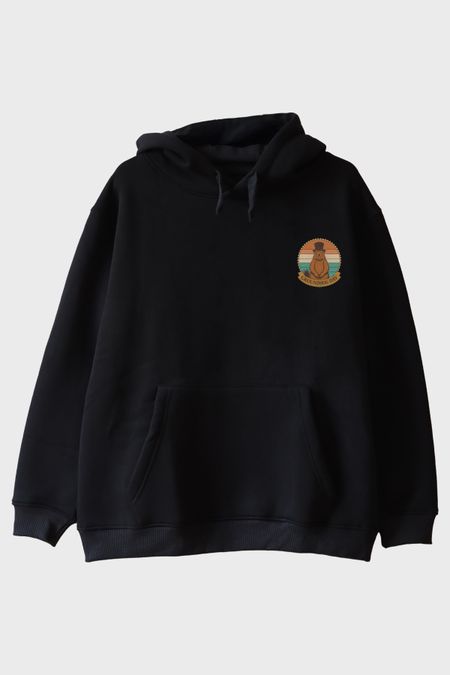 Groundhog Day Retro Baskılı Tasarım Siyah Hoodie