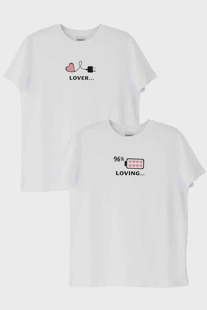 Lover Loving Çift Beyaz Tişört Seti